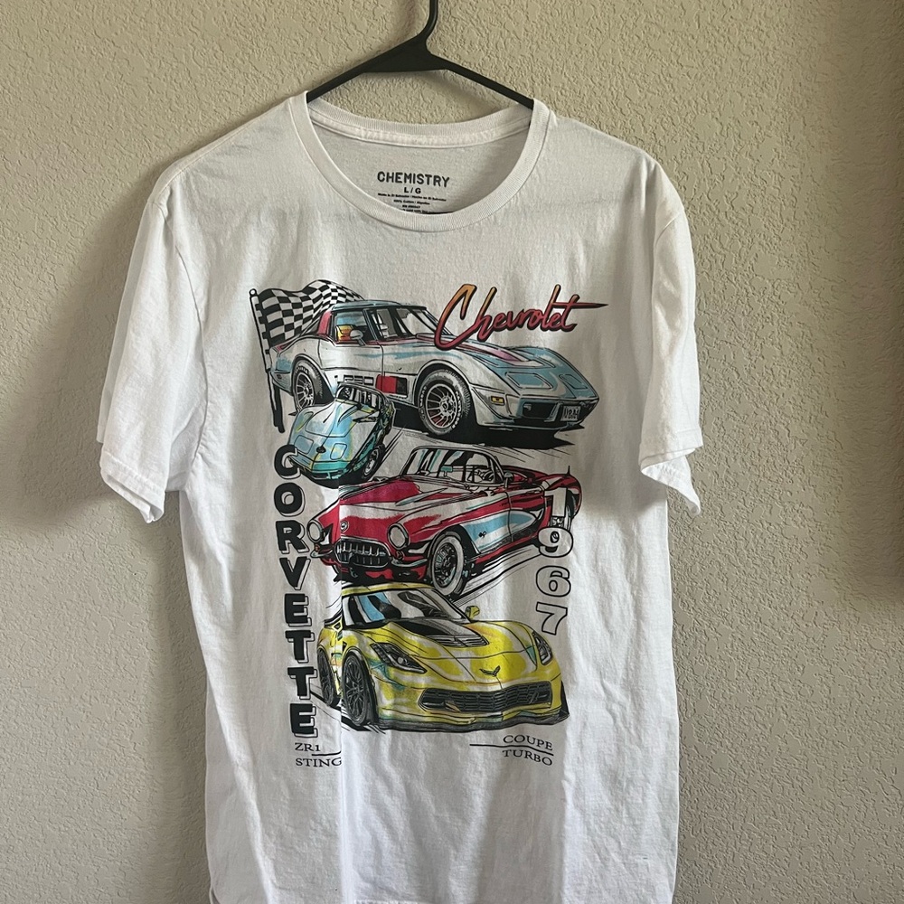 Chemistry White Short Sleeve Tee with Car Graphics